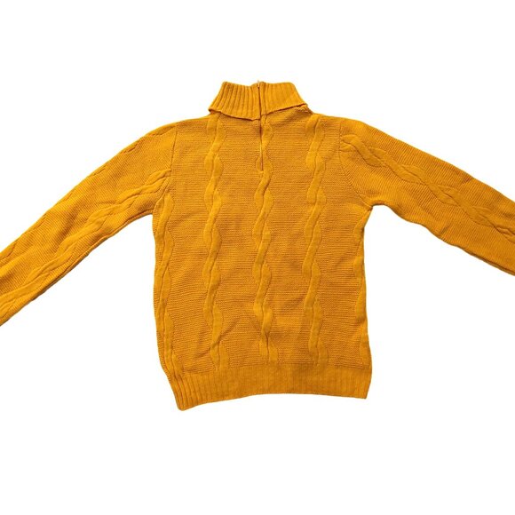 Pure Retro Vintage 1940s-1950s Mustard Yellow Cable Knit Turtleneck Sweater - Picture 8 of 12